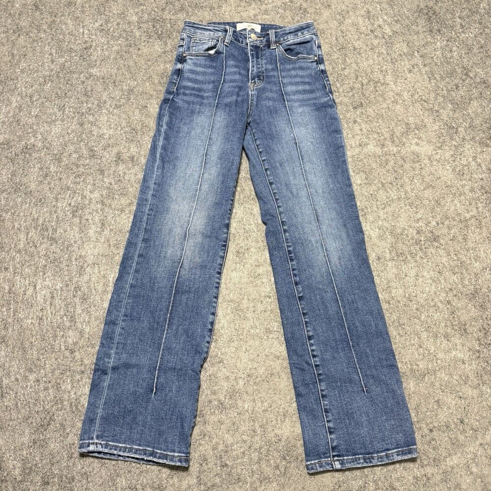 Risen Jeans High Rise Wide Leg Front Seam Denim Size 3/26 Medium Wash Inseam 29"